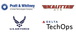 Wet Tech clients Pratt & Whitney, Kalitta Air, US Air Force, and Delta Tech Ops logos